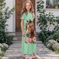 thumbnail image 3 of Uourmeti Brown Horse Rose Print Dress for Girls Short Sleeve Loose Casual Holiday Dresses Elegant Maxi Floor Length A-Line Dress, Size 11-12 Years, 3 of 7
