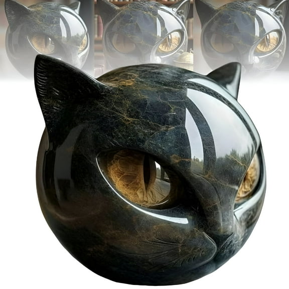 LAMIRO Black Cat Stone Sculpture–Elegant Home Decor&Gift-Ready Art Piece,Hand-Carved and Healing Stone Cat Head Sculpture,Cats Figurine Decoration Statue Gifts for Cats Lovers (1Pcs)