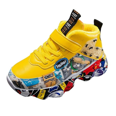 ZHAGHMIN Kids  Leather Sneakers Unisex Dad Shoes for Boys and Girls Large Size Running Shoes Breathable Shoes for Toddlers Slip On Shoes Yellow Size36