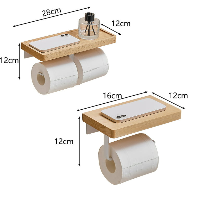 Wall Mounted Wood Toilet Paper Holder Bathroom Paper Roll Holder with  Storage US