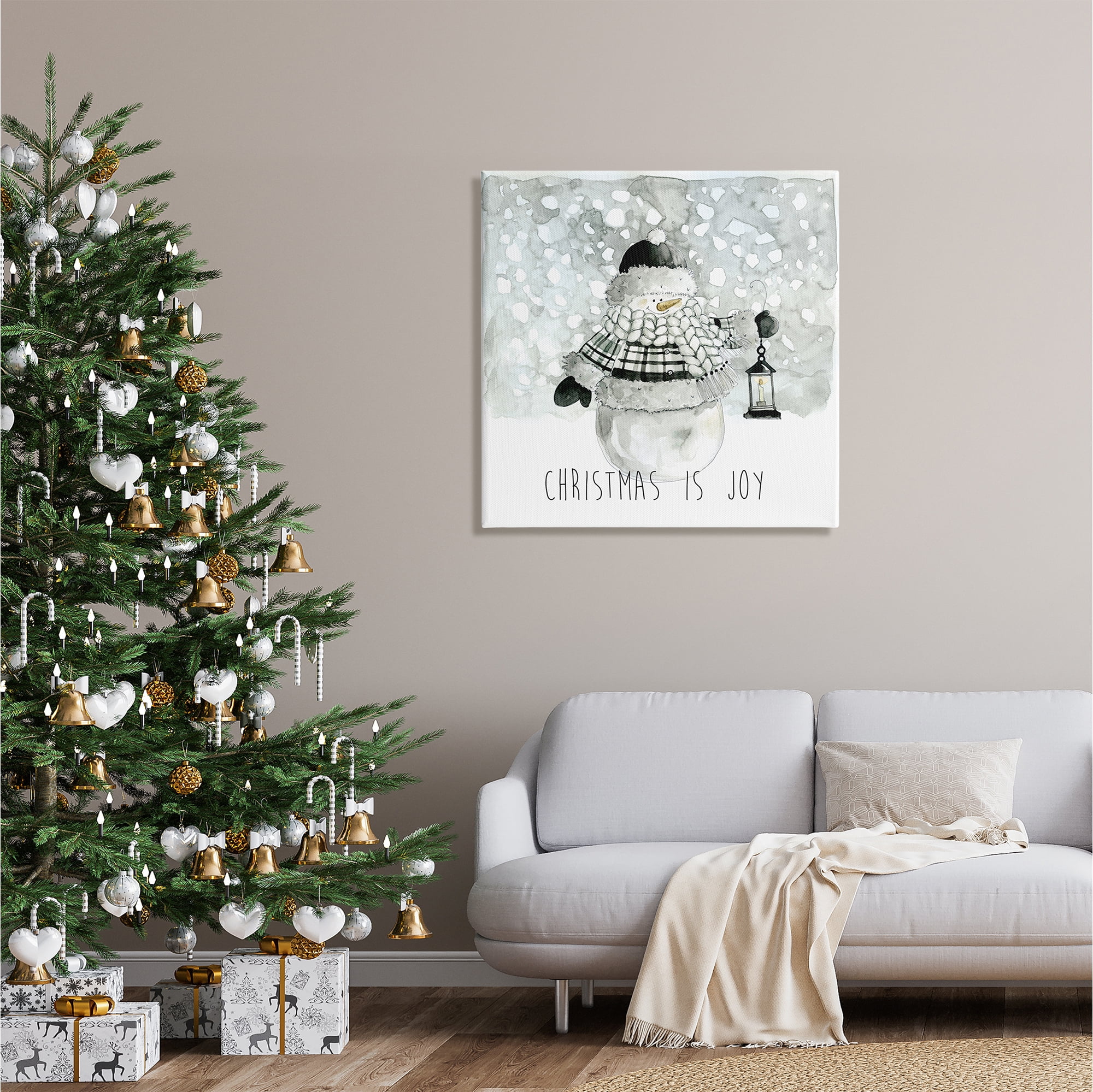 Stupell Industries Christmas is Joy Snowman Holiday Painting Gallery Wrapped Canvas Print Wall Art, 30 x 30
