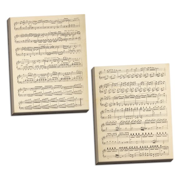 Gango Home Decor Vintage Musical Notes I & II by Wild Apple Portfolio (Ready to Hang); Two 16x24in Hand-Stretched Canvases