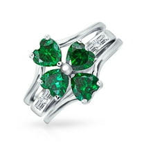 Bling Jewelry Womens St Patrick Shamrock Irish Green CZ Flower Lucky Clover Ring Set Sterling Silver