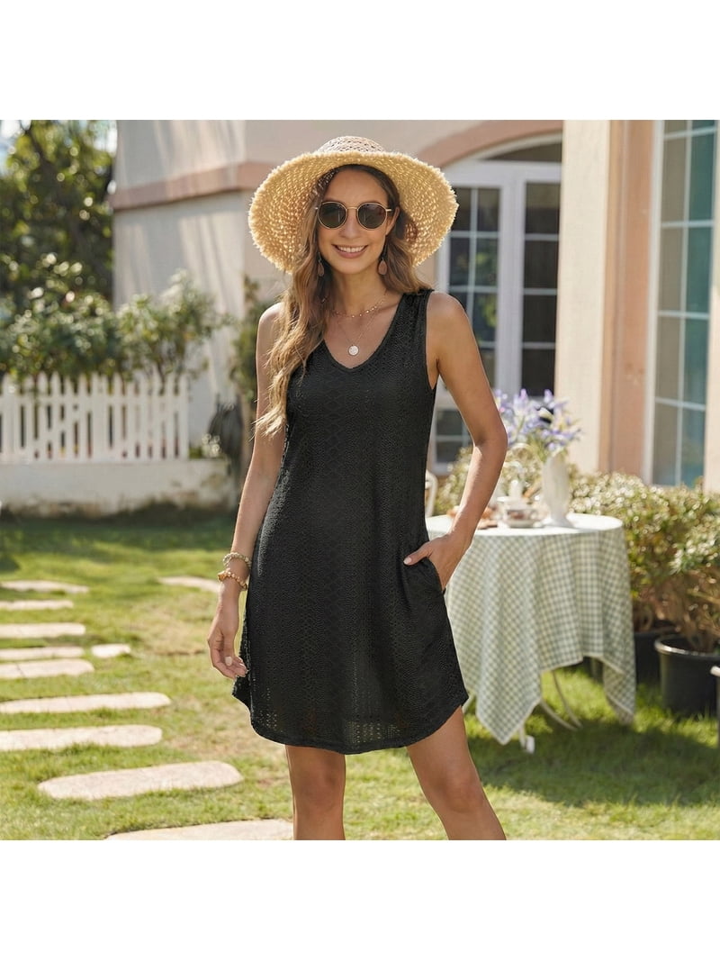 lightweight beach dresses WQD Womens Summer 2026 Loose V Neck Sleeveless Sundress Casual Vacation Swimsuit Cover Up Dress this dress offers the perfect blend of comfort Beach & Summer Dresses for