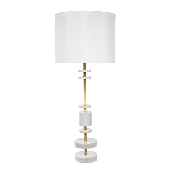 A&B Home Table Lamp with Marble Accents - 13"Dia. x 33"H - Gold/White/Natural