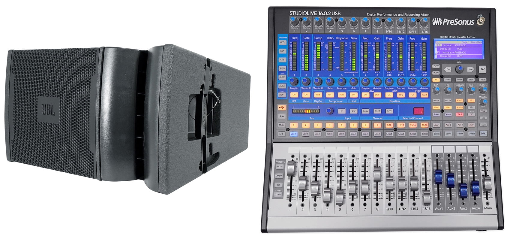 JBL VRX932LAP 12" 1750W Powered Line Array Speaker System with Presonus Mixer