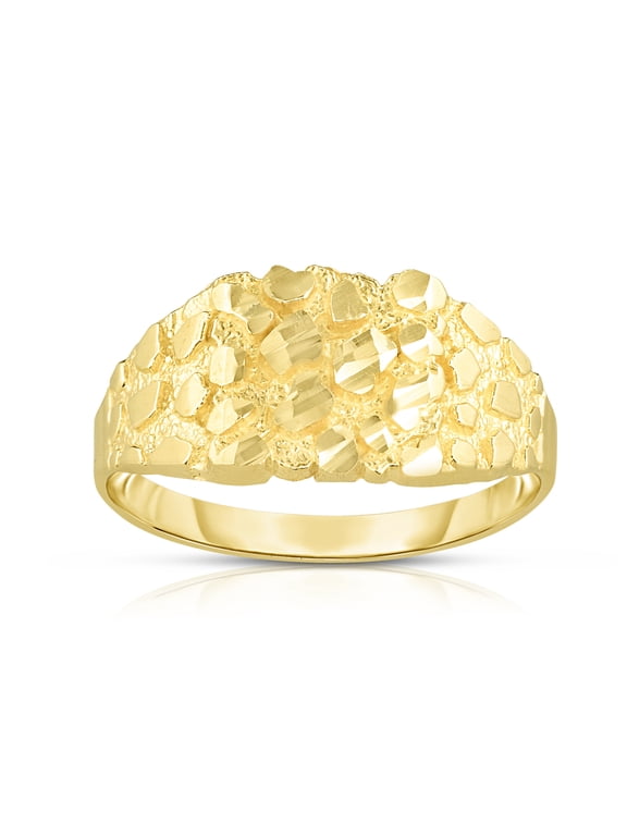 10k Yellow Gold 10.8mm Square Nugget Ring, Sizes 6 - 13