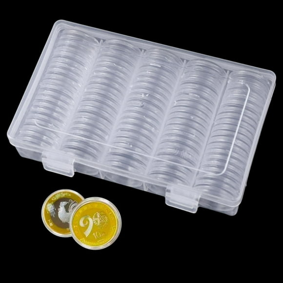 Cápsulas de monedas 100 piezas perfecl 25 mm con caja organizadora de plástico