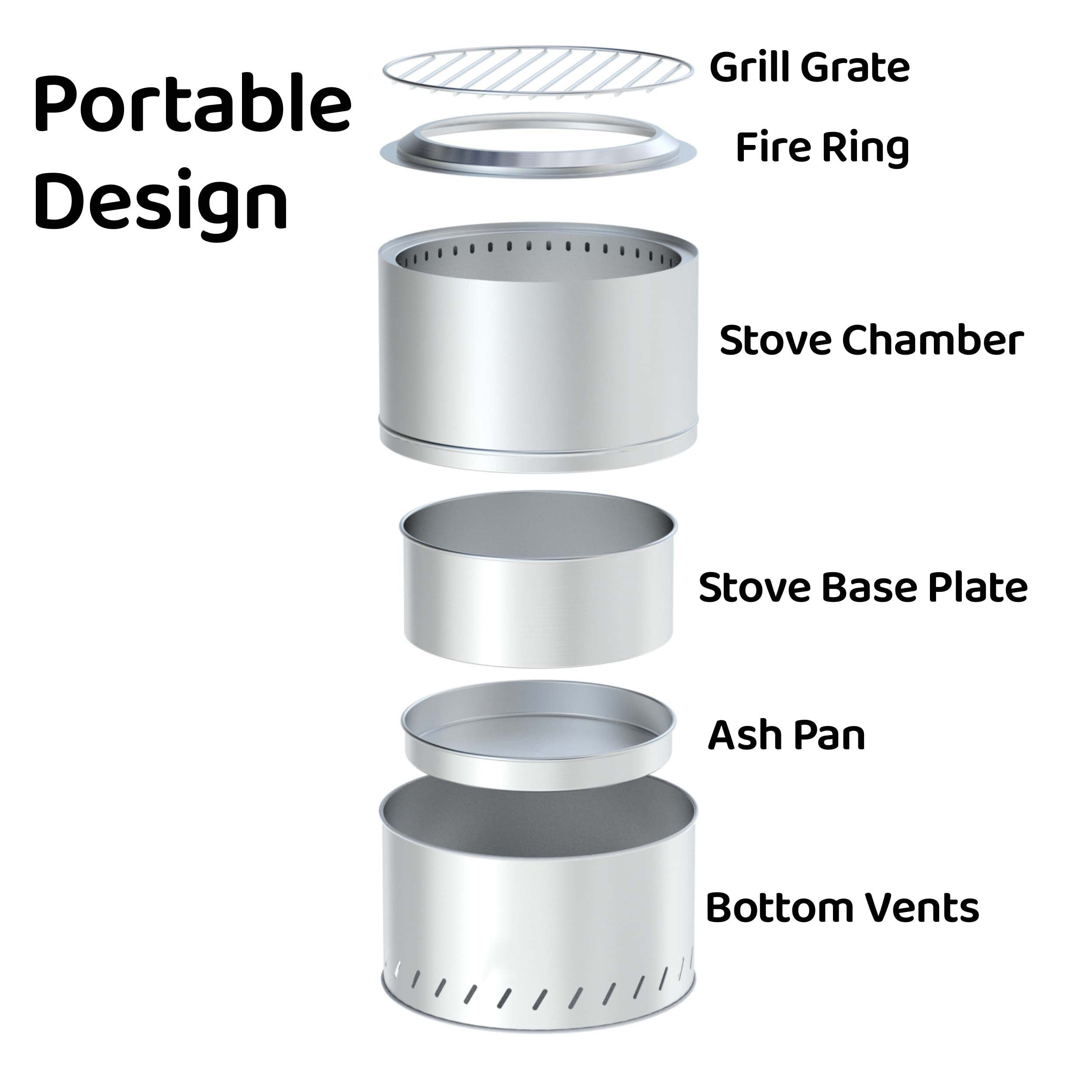 Aimee Lii 15" Smokeless Fire Pit Outdoor Wood Burning Portable Fire Pit Stainless Steel for Camping Bonfire, Outdoor Heating, Bonfire, and Picnic