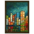 thumbnail image 1 of Modern Colourful Night Cityscape Skyscrapers Reflection On Water Artwork Framed Wall Art Print A4, 1 of 4