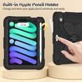 thumbnail image 7 of Case for iPad Mini 7 A17 Pro 2024/Mini 6 2021 8.3 inch 7th/6th Gen with Butterfly Stand, Heavy Duty Rugged Protective Cover with Pencil Holder Shoulder Strap for Kids Girls, Black, 7 of 7
