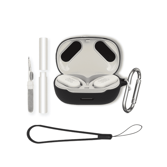 Soft Silicone Protective Case for JBL Endurance Peak 3 Earbuds,Shockproof & Anti-Scratch Cover with Keychain,Lanyard & Cleaning Kit,Anti-Lost & Dustproof Protector for Peak 3 Headphones cover-Black