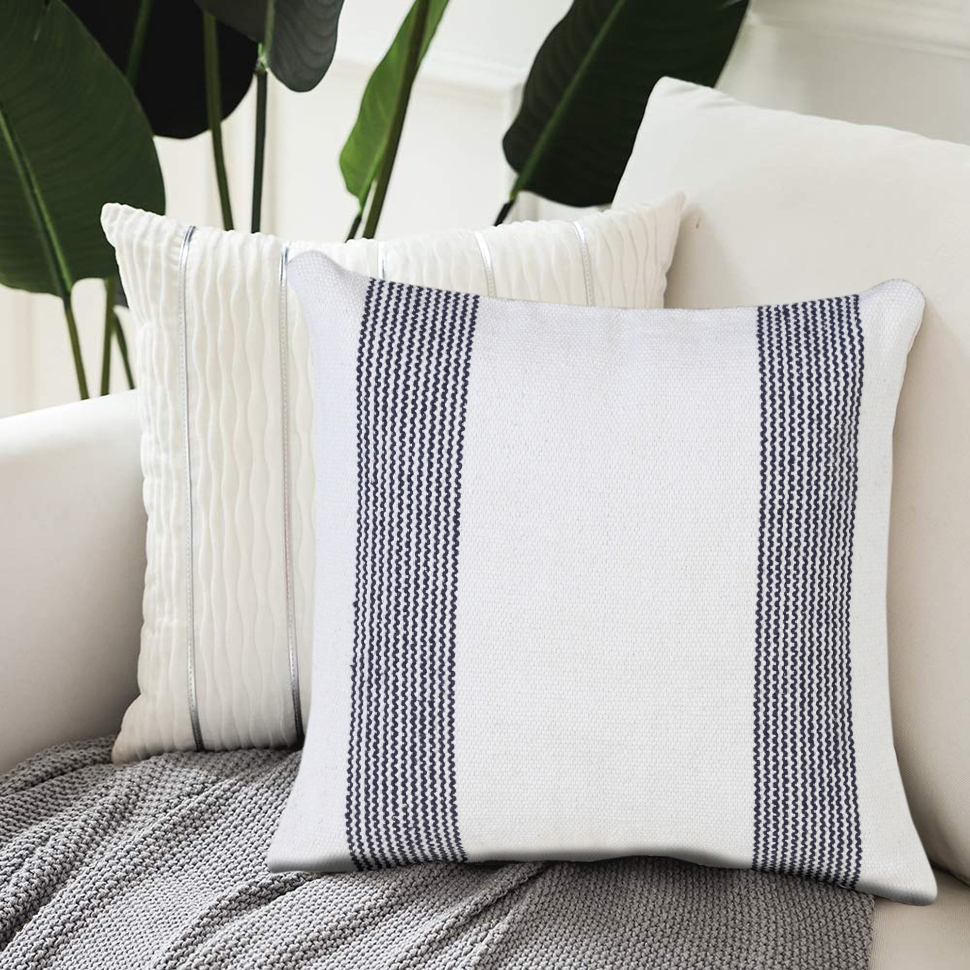 Harlow Hill David 20" x 20" Striped Cotton Adult Decorative Feather Filled Pillow, Deep Blue/White