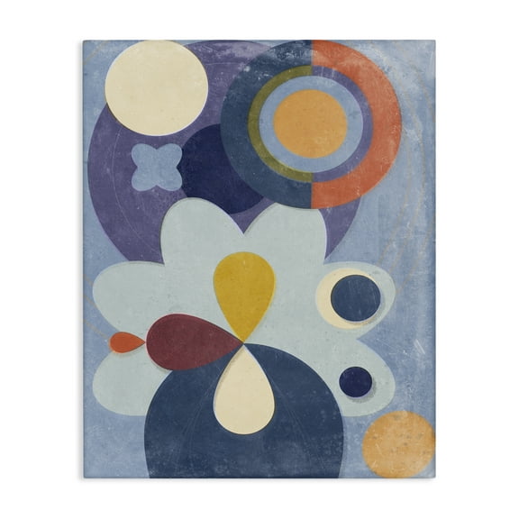 Stupell Industries Blue Retro Shapes Abstract Painting Wrapped Canvas Art Print Wall Art, 16 x 20