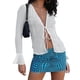 thumbnail image 1 of Txlixc Camisa plisada para mujeres, cuello V profundo de manga larga, fiesta callejera sólida, blusa de verano con volantes de cuerda Txlixc  moda, 1 of 9