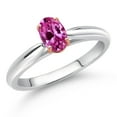 thumbnail image 2 of Gem Stone King 10K 2 Tone Gold Pink Created Sapphire Ring for Women (0.50 Cttw, Gemstone September Birthstone, Oval 6X4MM, Available in Size 5, 6, 7, 8, 9), 2 of 4