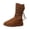Brown, variant on Womens Mid Calf Snow Boots Round Toe Flat Sole Faux Suede Quilted Panel Plush Lined Rear Drawstring Warm Outdoor Winter Boots Brown Size 8.5