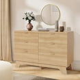 thumbnail image 3 of Solution de Rangement Spacieuse - Commode à 6 Tiroirs pour Chambre - Coffre Cannelé de 47 Pouces de Large avec Poignées Dorées - Grand Organisateur pour Salon, Garde-Robe Ou Entrée - Fini Chêne - Couleur Chêne Naturel, 3 of 7