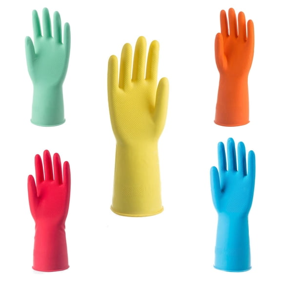 GARITIN 5 Pairs Household Rubber Cleaning Gloves, Reusable Dishwashing Gloves, Non‑Slip Latex Kitchen Gloves for Washing Dishes, Cleaning, Gardening, Multi‑Color Household Work Gloves