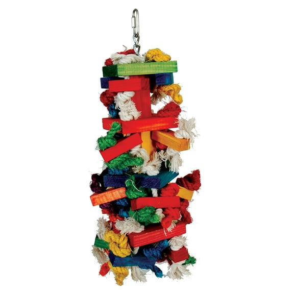 Caitec Featherland Paradise Knots N Blocks Multi-Color, Wood & Cotton Rope Bird Toy - Large