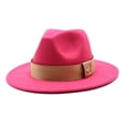 thumbnail image 4 of Sombrero fedora clásico con cinta para mujer, gorro de ala grande de lana plana para hombre y mujer, sombrero de jazz Panamá, Otoño e Invierno, 4 of 4