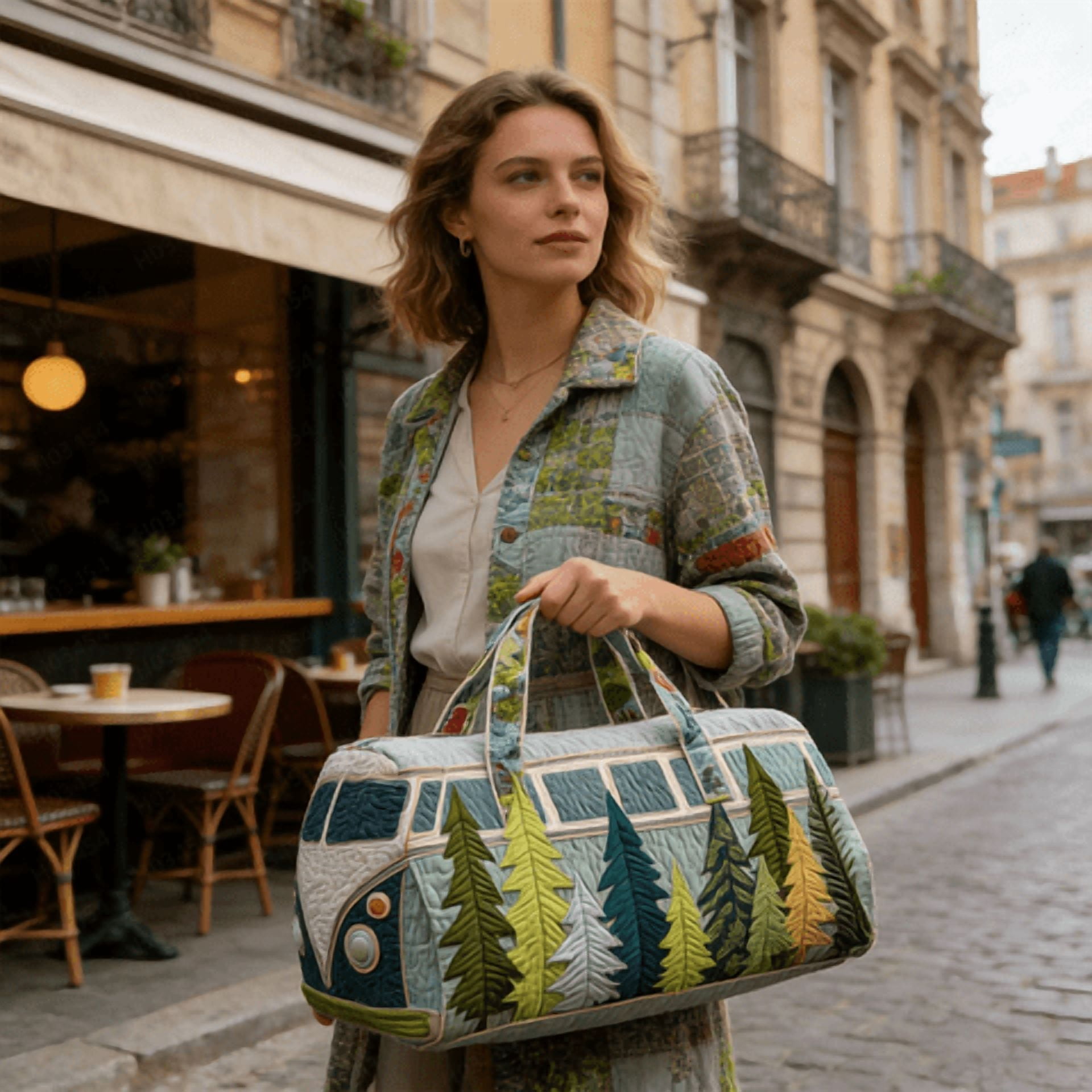 2026 Hippie Journey Quilted Duffel Bag Hippie Van Travel Duffel Bag Vintage Floral Weekender Overnight Bags Women Gym Bags