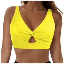 Yindaity Swim Top Women's Twist Front Bikini Top - Padded Swimsuit Top Women's Twist Front Bikini Top - Padded Swimsuit Top Women'S Swim Tops(Yellow,L)