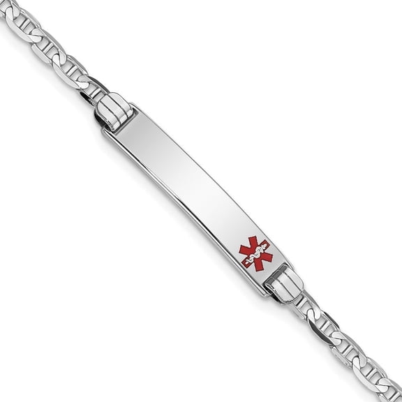 Auriga Fine Jewelry 14K White Gold Red Enamel Anchor Link Id Bracelet 7 inch for Women (L- 7inch, W- 5.5mm)