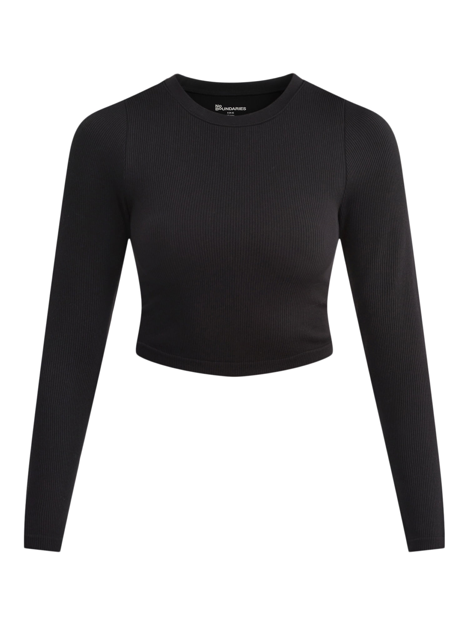 No Boundaries Seamless Ribbed Tee with Long Sleeves, Women's XXS-XXL
