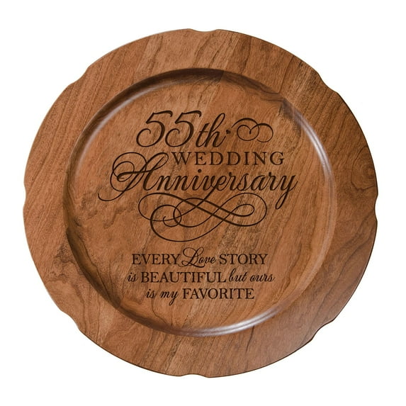 LifeSong Milestones Decorative Engraved 55th Anniversary Plate Cherry Wood 12"