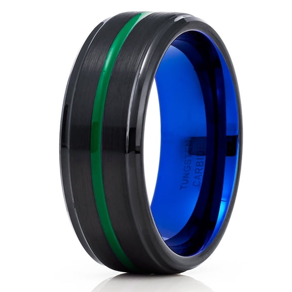 Blue Tungsten Wedding Band Green Tungsten Ring Anniversary Ring Men & Women Black Tungsten Anniversary Ring Brush Comfort Fit Ring