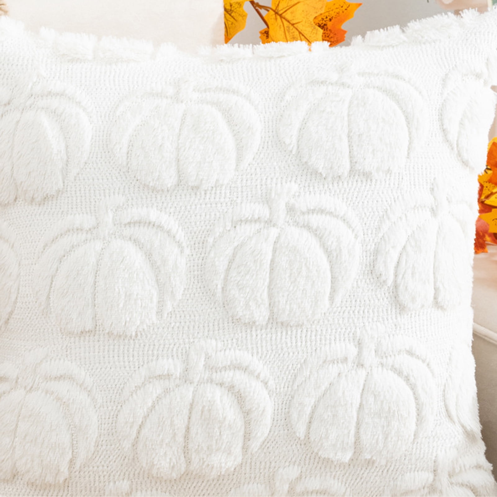 Fall Pillow Covers 18x18 Set of 4 Fall Decorations Thanksgiving Autumn Pumpkin Throw Pillow Cases Soft Plush Faux Fur Wool Couch Cushion Case for Chair Sofa Bedroom Living Room Home Decor