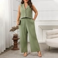 thumbnail image 3 of Oplxuo Women Suits 2 Piece Sets Button Lapel V Neck Sleeveless Blazer Vest and Wide Leg Pants Suit Matching Outfits, 3 of 7