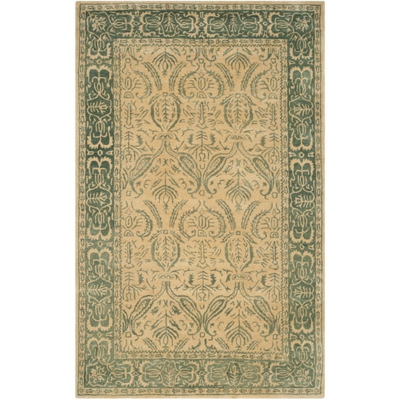SAFAVIEH Taj Mahal Ulysses Floral Bordered Wool Area Rug, Beige/Blue, 5'6" x 8'6"