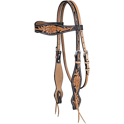 Tough 1 Headstall Flared Two Tone Browband Light Oil 42-1460