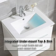 WONLINE 24 Vanity Top Integrated Sink Bowl White Ceramic + Faucet & Drain Bathroom Sink