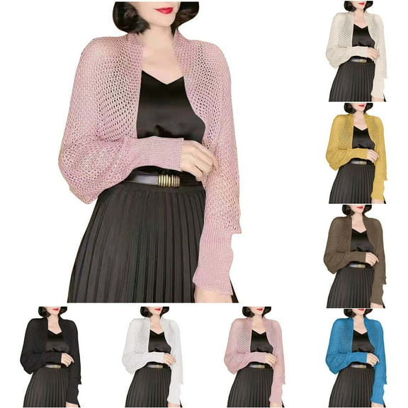 LOVZFMLL Women's Cardigan Long Sleeve Shawl Cropped Crochet Knit Cardigan for Wedding Bride Dresses Lightweight Arm Sleeves Cover-Ups