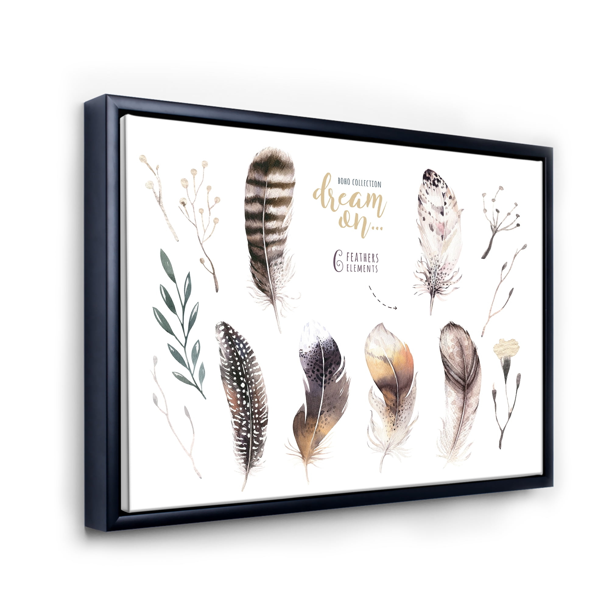 Designart 'VIbrant Orange Boho Feathers' Bohemian & Eclectic Framed Canvas Wall Art Print