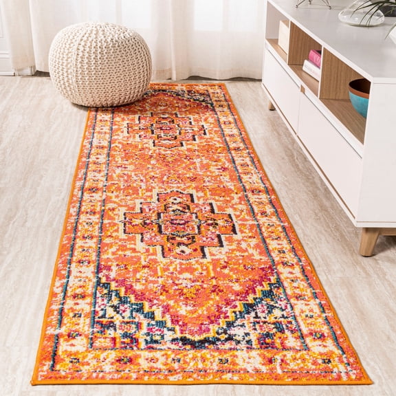 JONATHAN Y MODERN PERSIAN 2 x 8 Runner Rug, Brooklyn Geometric Medallion - Orange/Blue, MDP207D-28