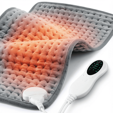 Hwallkare Heating Pad with 10 Heat Levels & 3 Auto Shut Off Timing Settings, 24"x12" Electric Heating Pad for Women Men Back Neck Shoulder Abdomen Waist, Gray