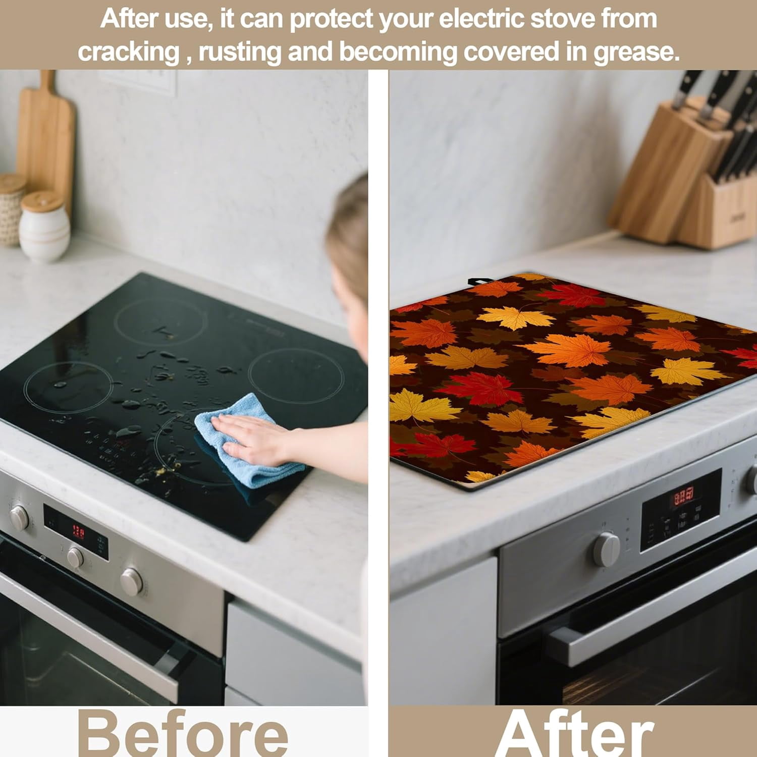 Stove Top Covers for Electric Stove,Maple Leaf Autumn Heat Resistant Glass Cooktop Cover Protector for Kitchen Ceramic Countertop Dish Drying Mats 28.5“ x 20.5“