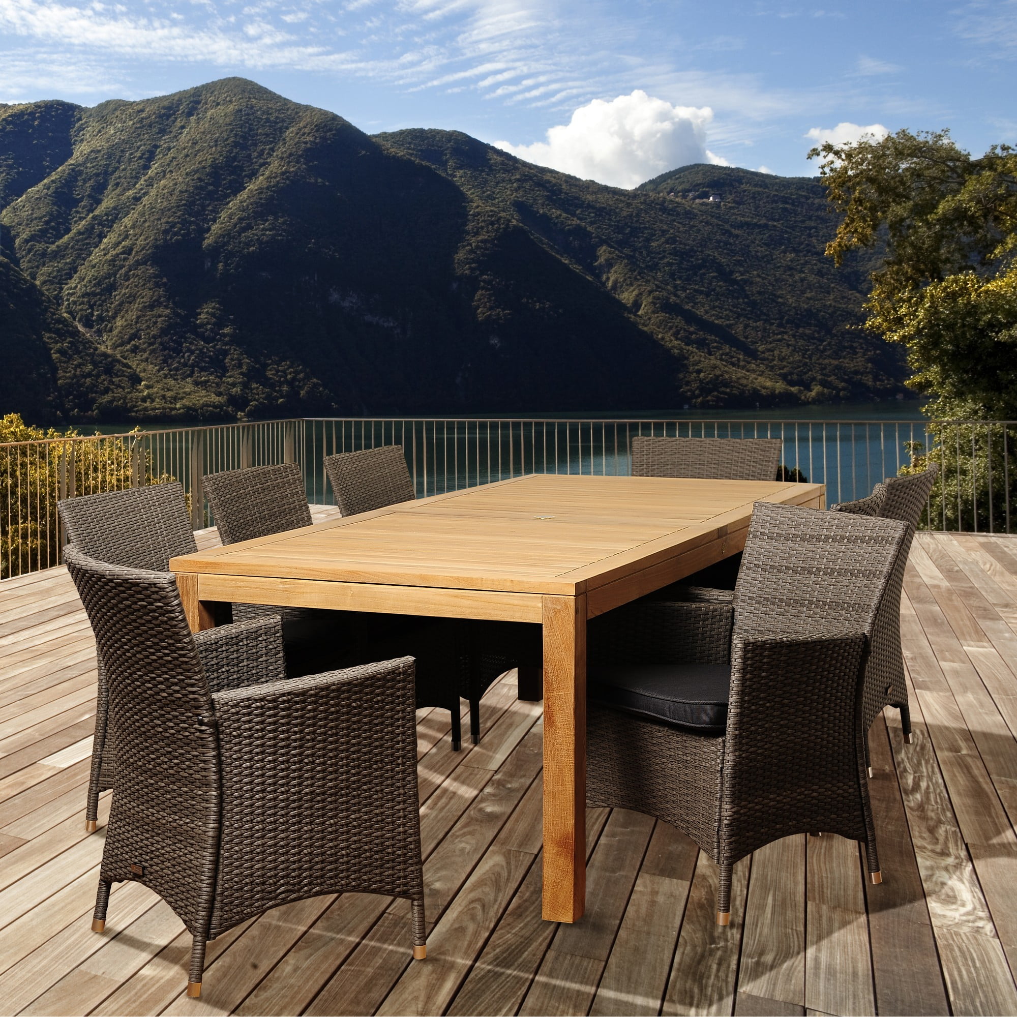 9-Piece Brown Derrick Teak Rectangular Outdoor Patio ...