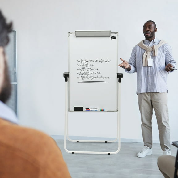 ChicHomey Double-Sided White Board, 24" x 36", Aluminum Frame, Rotatable, Foldable, Magnetic Surface, Complete Set with Markers and Eraser