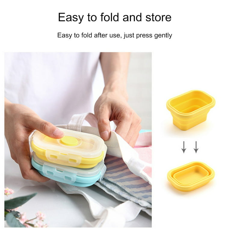 BUTORY 4Pcs Collapsible Food Storage Containers with Lids Round/ Rectangle  Shapes Silicone Collapsible Bowls Stackable Collapsible Lunch Boxes