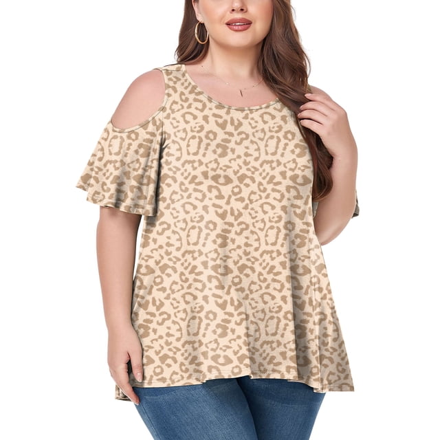 CHOK Women‘s Plus Size Cold Shoulder Tunic Top Summer Short Sleeve Blouse