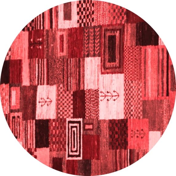 Ahgly Company Indoor Round Abstract Red Contemporary Area Rugs, 5' Round