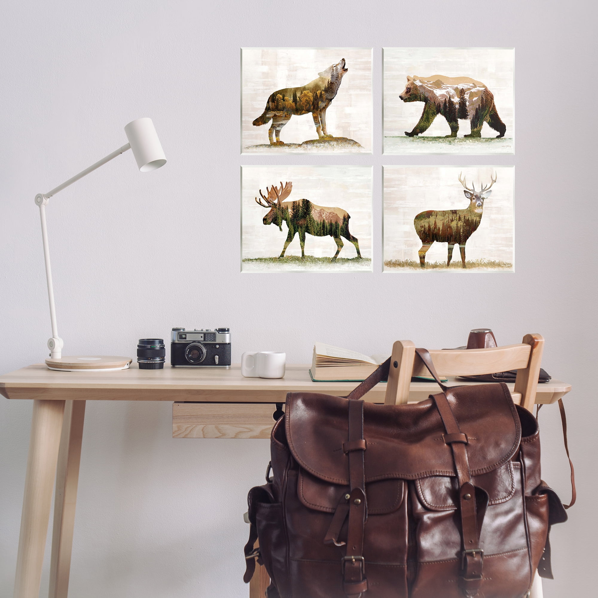 Stupell Industries Woodland Animals Rustic Pattern Animals Painting Unframed Art Print Wall Art, 14 x 11, Set of 4