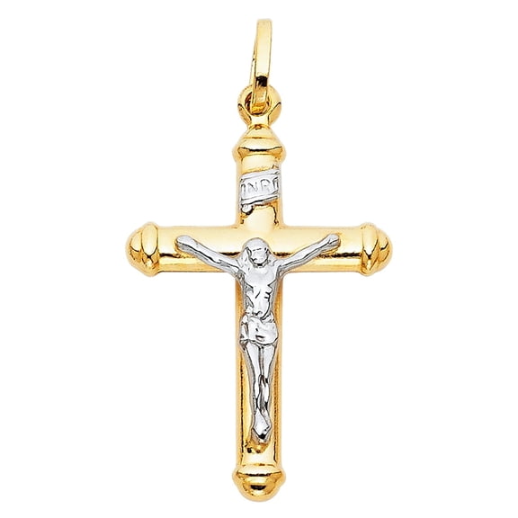 14K Two Tone Gold Jesus Crucifix Cross Religious Pendant for Chain Necklace | Jewelry Gift for Men Women | 32 x 20 MM | 2.1 grams
