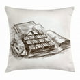 thumbnail image 1 of Chocolate Throw Pillow Cushion Cover, Sketch of A Chocolate Bar Yummy Hand Drawn Food Dessert Kitchen Art, Decorative Square Accent Pillow Case, 16 X 16 Inches, Dark Brown and Coconut, by Ambesonne, 1 of 2