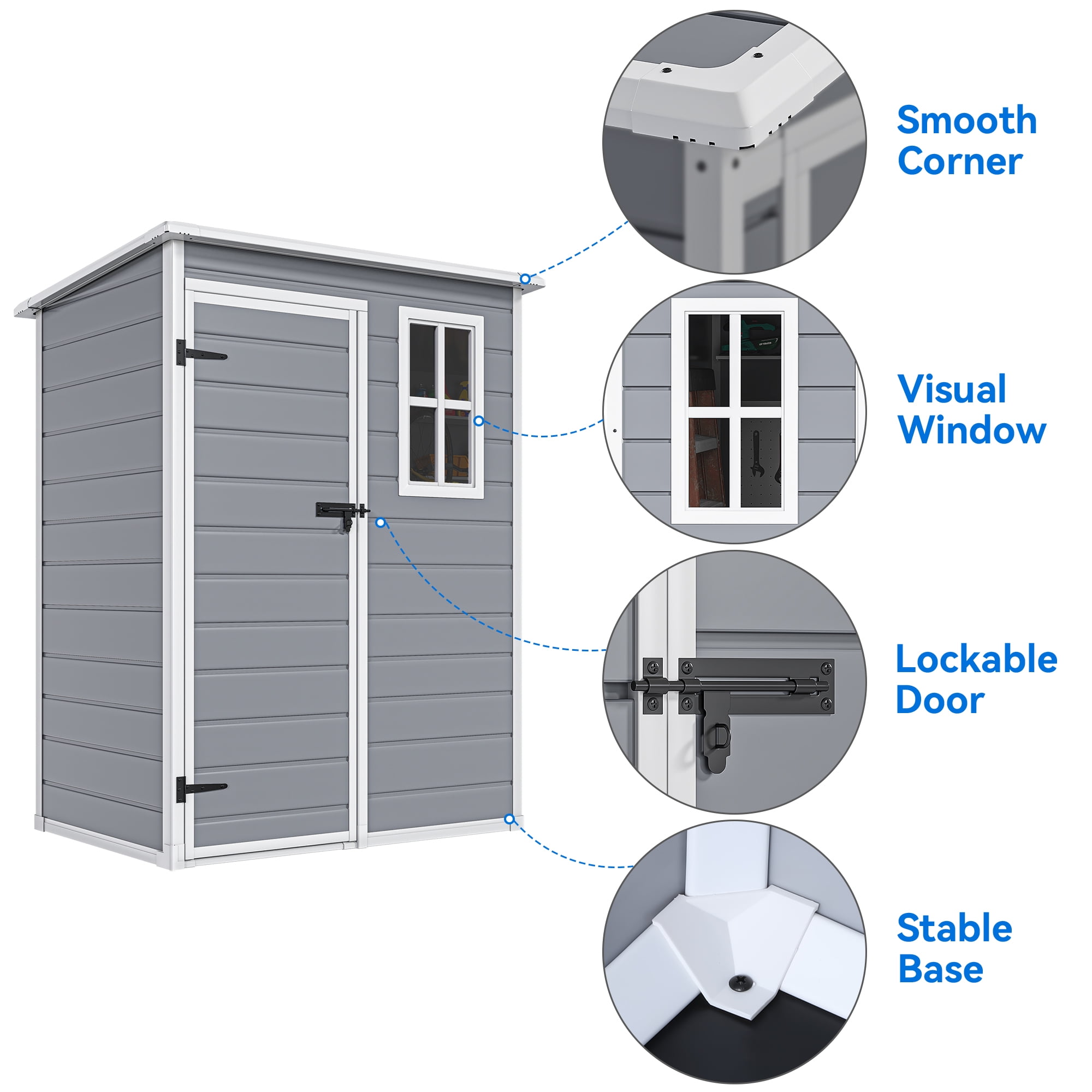 Dextrus Resin Outdoor Storage Shed, 5x3 FT with Floor All-Weather Resin Storage Shed with Lockable Door & Window, Waterproof